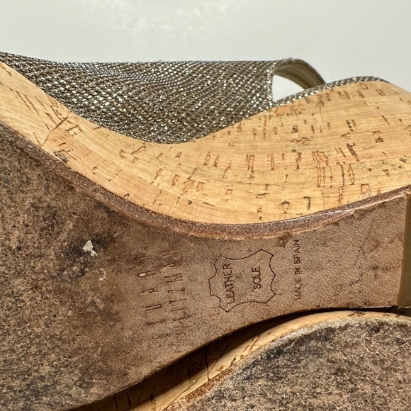 Stuart Weitzman Jean Glitter Slingback Cork Platform Sandals Women's Size 7M - Picture 13 of 14